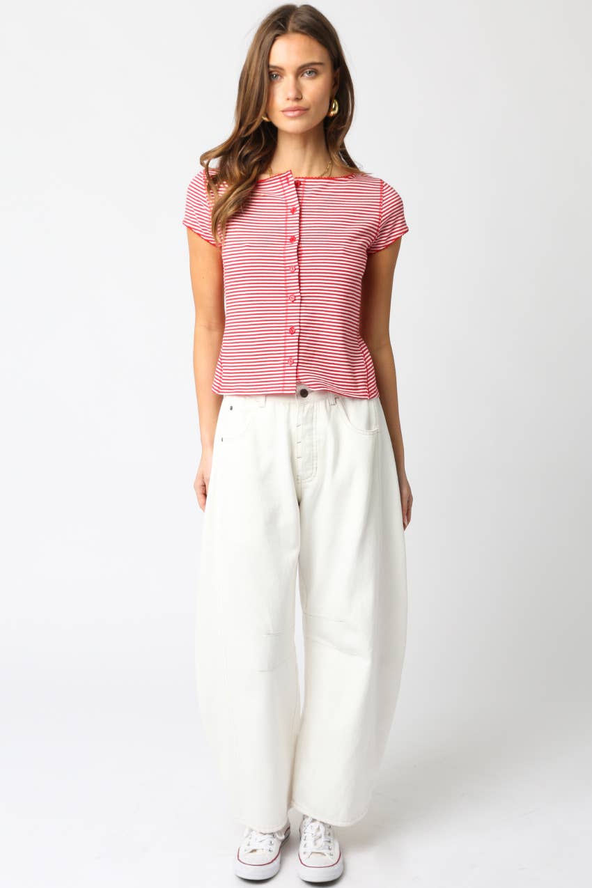 Tiffany Striped Button-Front Top
