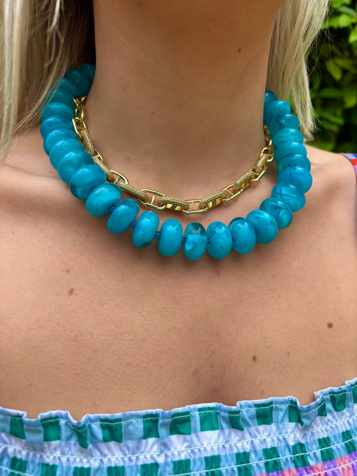 Bead Chunky Necklace | Light Blue
