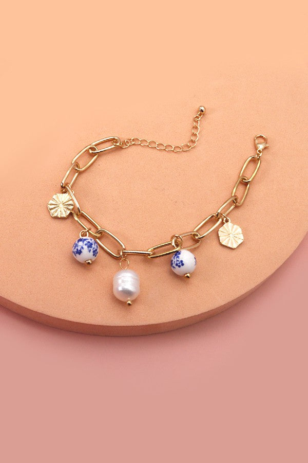 Porcelain Bead Link Bracelet