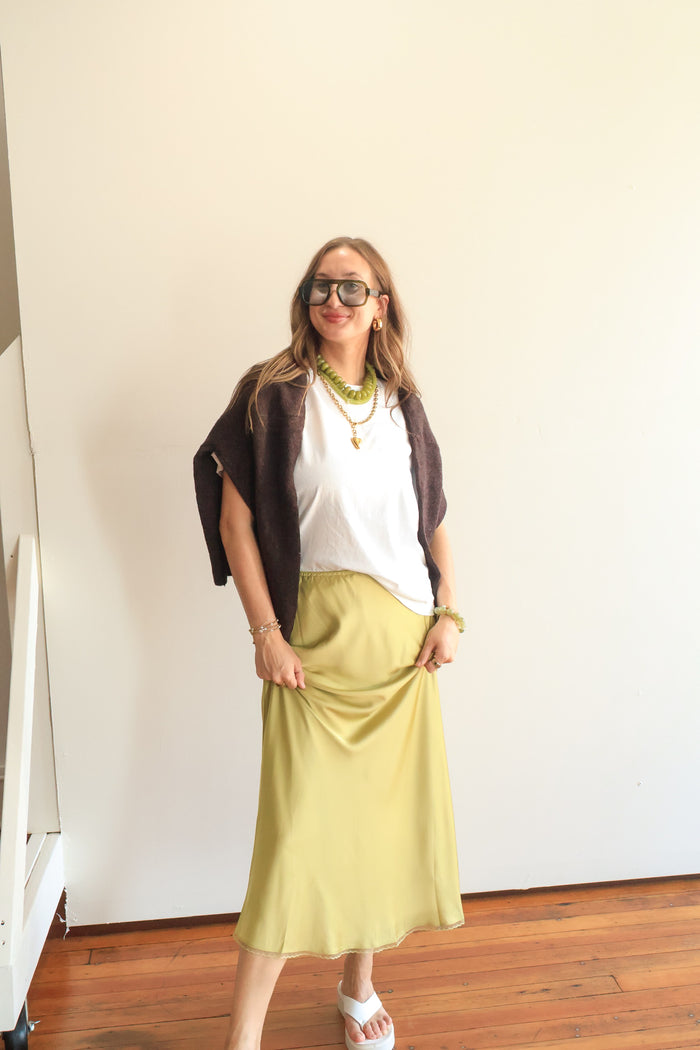 Zena Chartreuse Midi Skirt