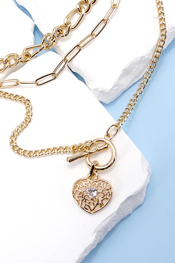 Multilayer Heart Chain Necklace