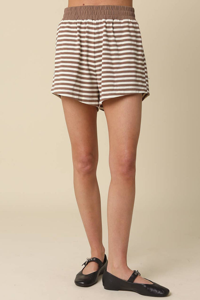 Lena Striped Elastic-Waist Shorts