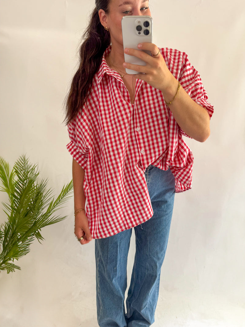 Red gingham top for Nebraska gameday