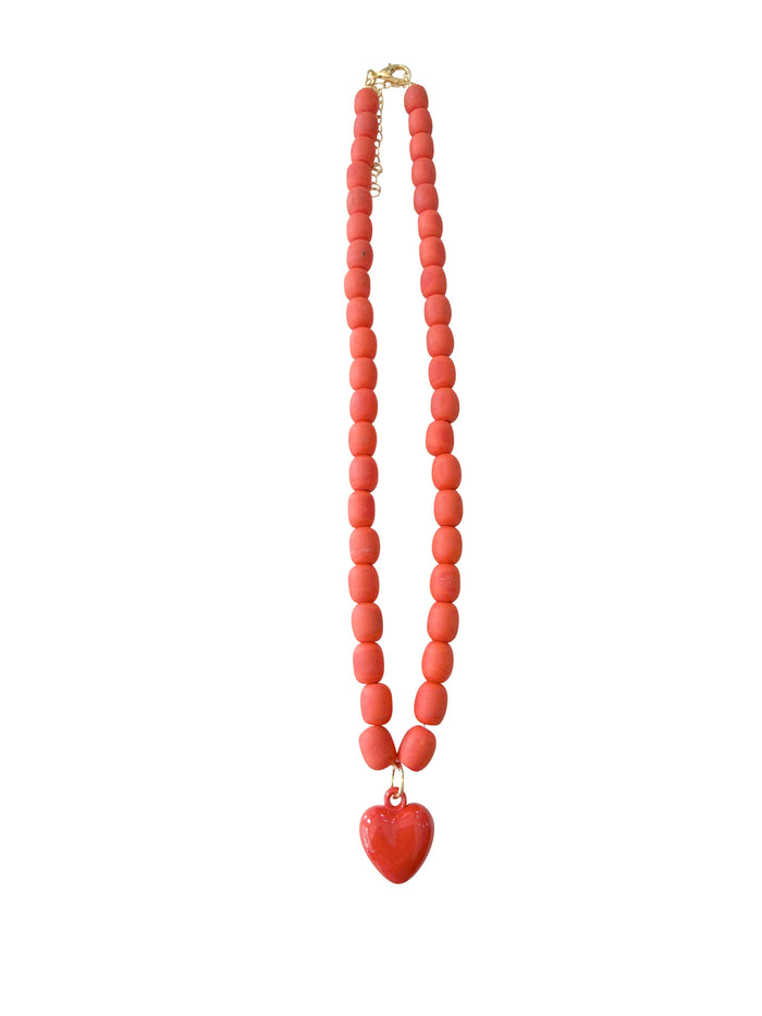 Tyler Red Beaded Necklace with Heart Charm