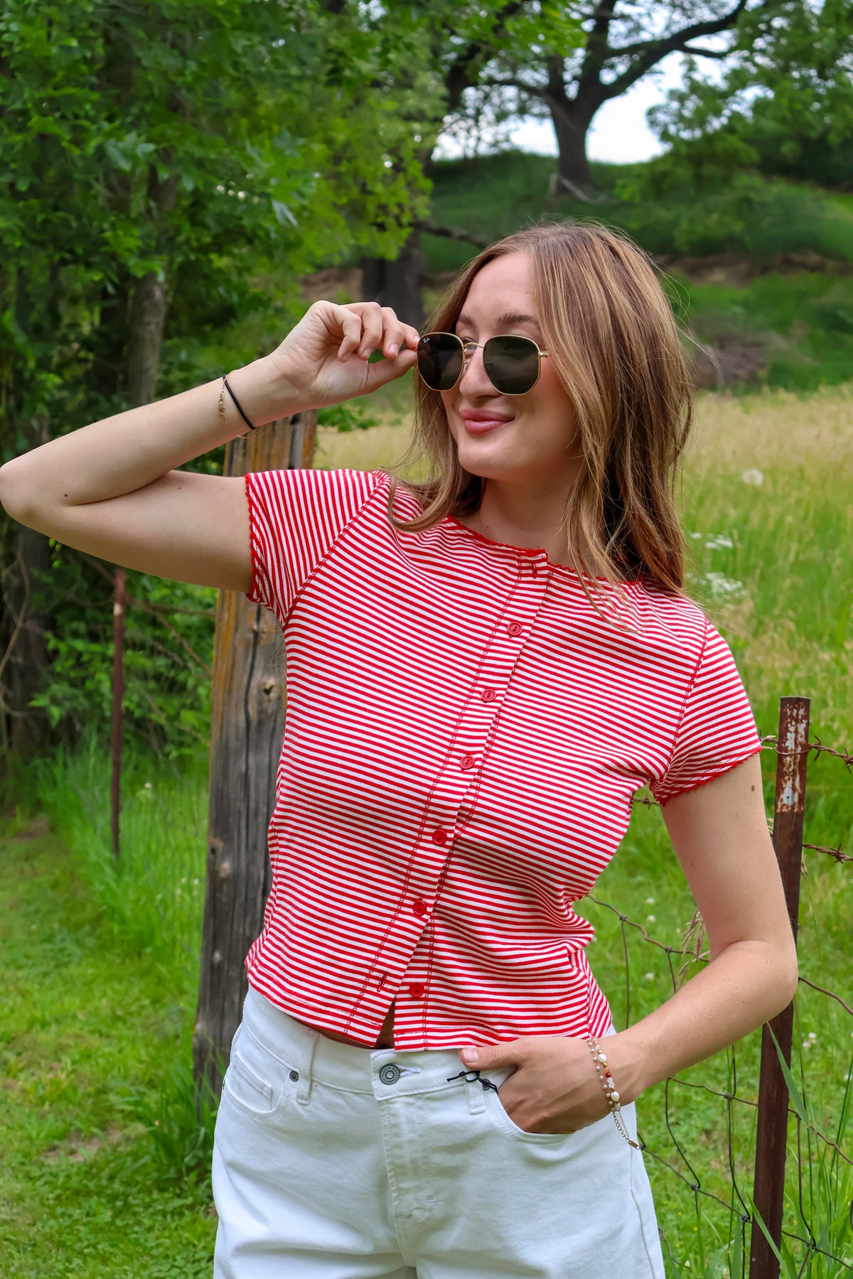Tiffany Striped Button-Front Top