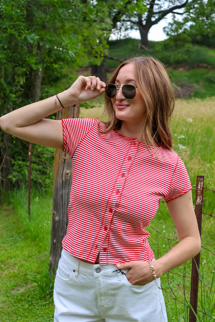 Tiffany Striped Button-Front Top