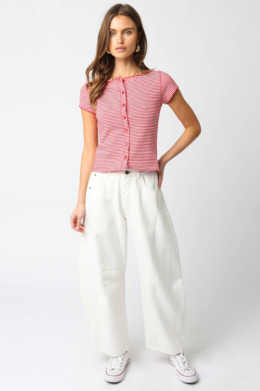 Tiffany Striped Button-Front Top