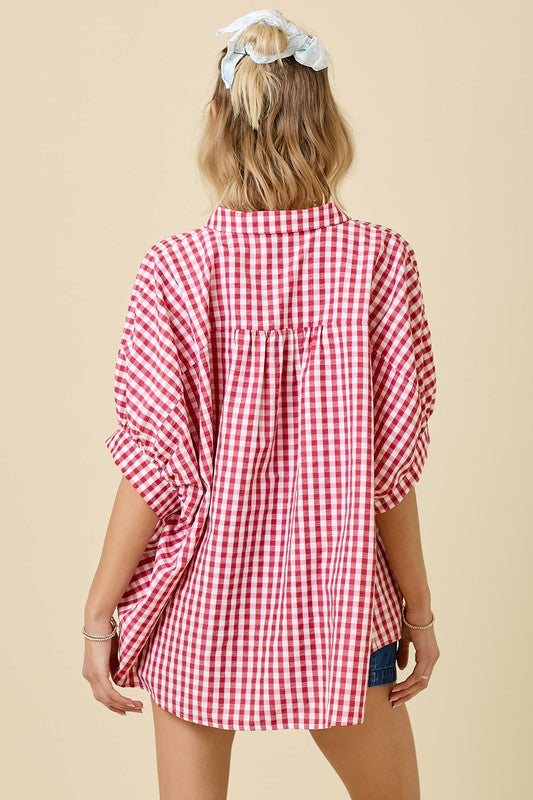 Red gingham top for farmers market