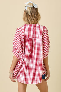 Red gingham top for farmers market
