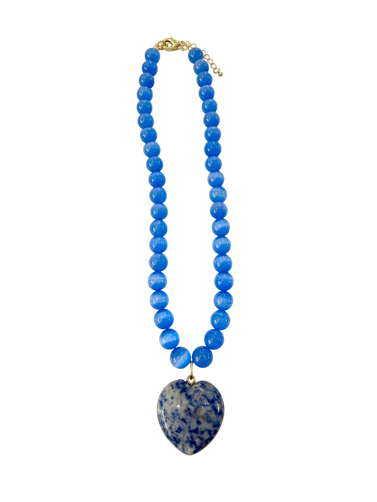 Nia Royal Blue Beaded Necklace with Heart Charm