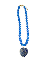 Nia Royal Blue Beaded Necklace with Heart Charm