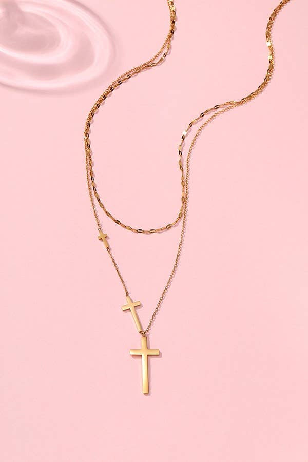 18K Gold Double Cross Necklace