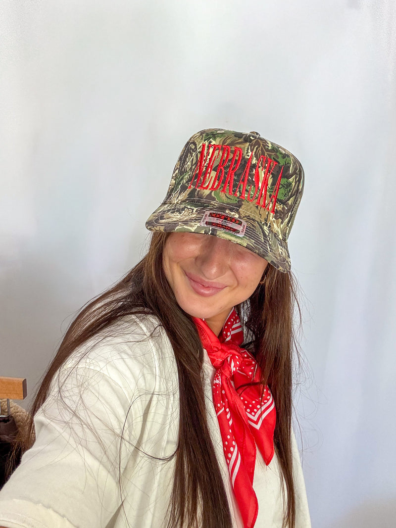 Nebraska Embroidered Camo Hat