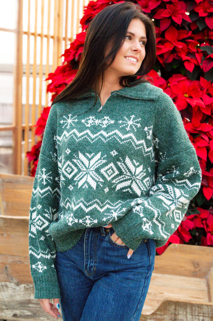 Holly Green Zipup Sweater