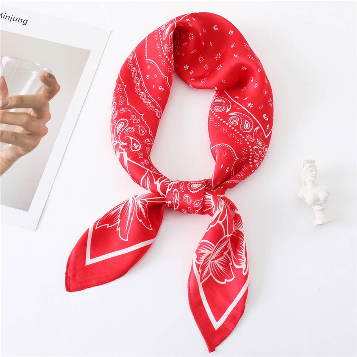 Red Paisley Print Silk Scarf