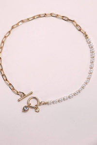 Gold Pearl Heart Chain Necklace