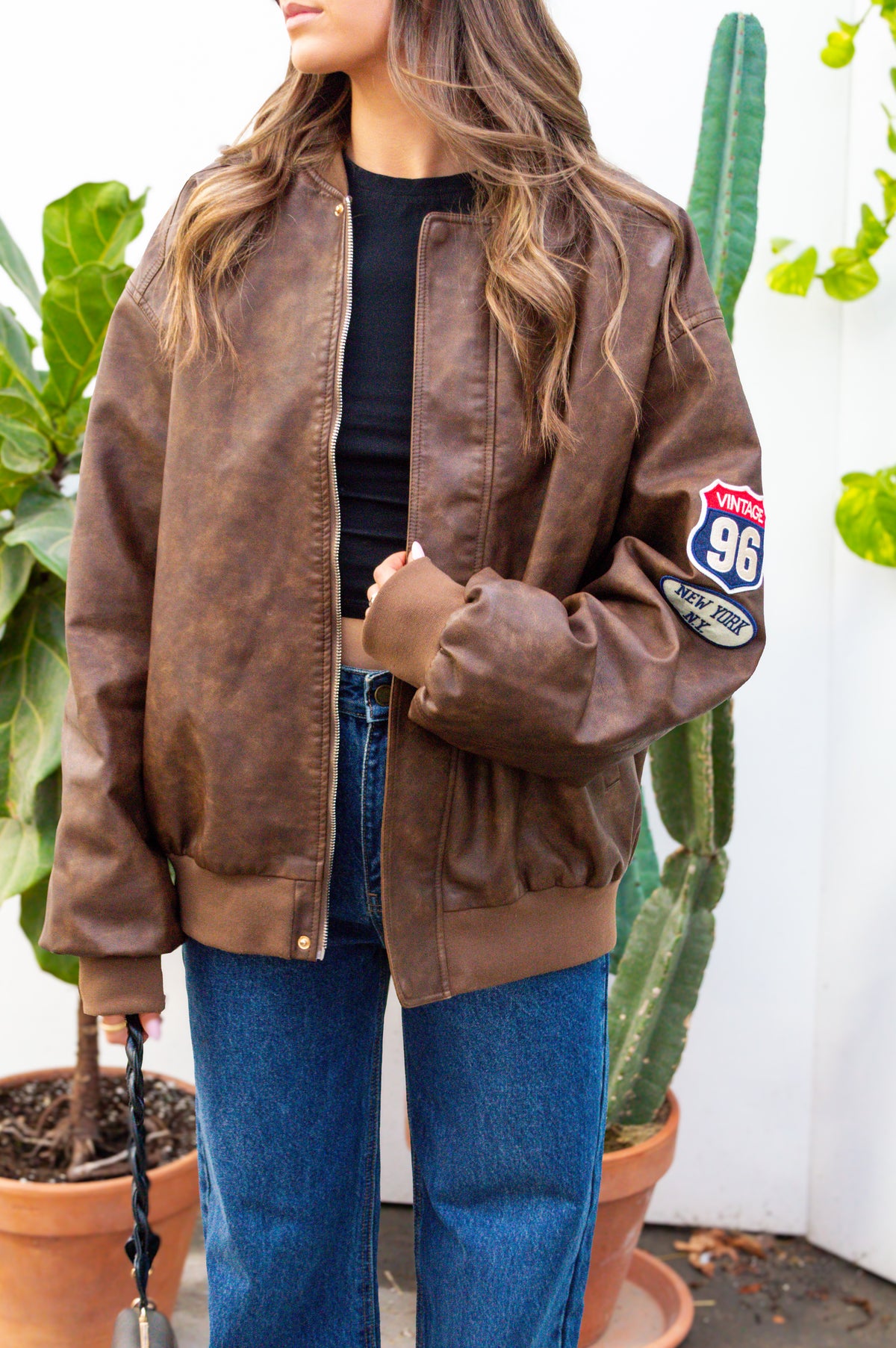 Ava NY Leather Bomber Jacket