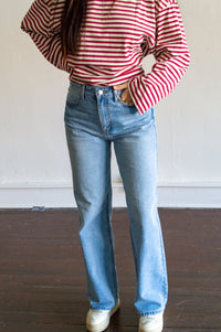 High rise denim jeans wide leg women’s boutique clothing Vicky Jane Boutique