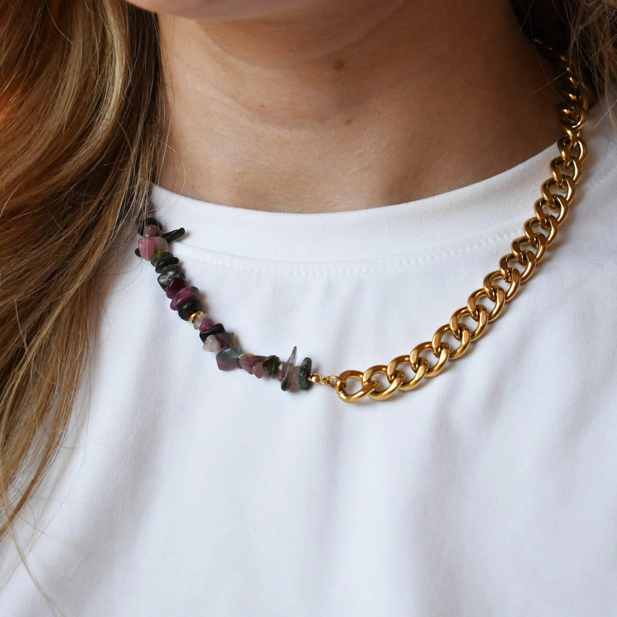Mauve Stone Chain Necklace