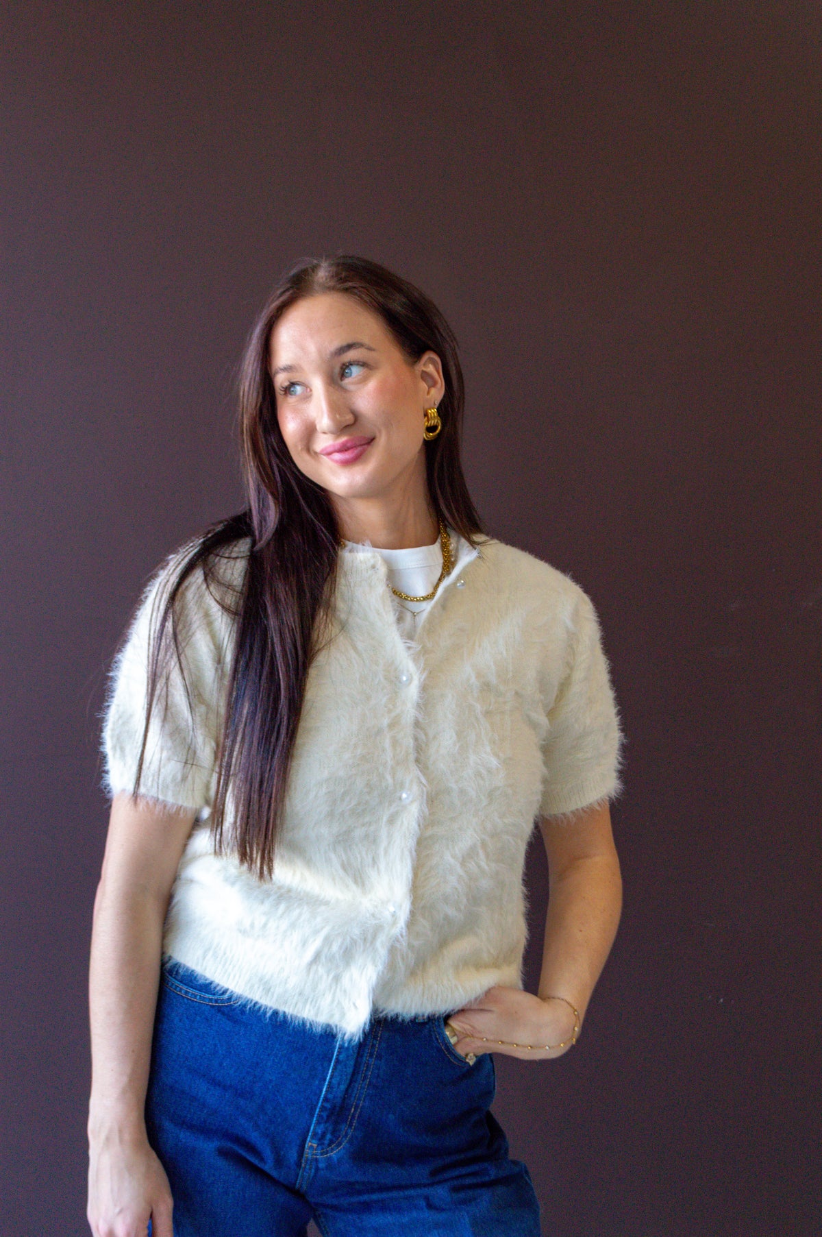 Elise Pearl Button Top