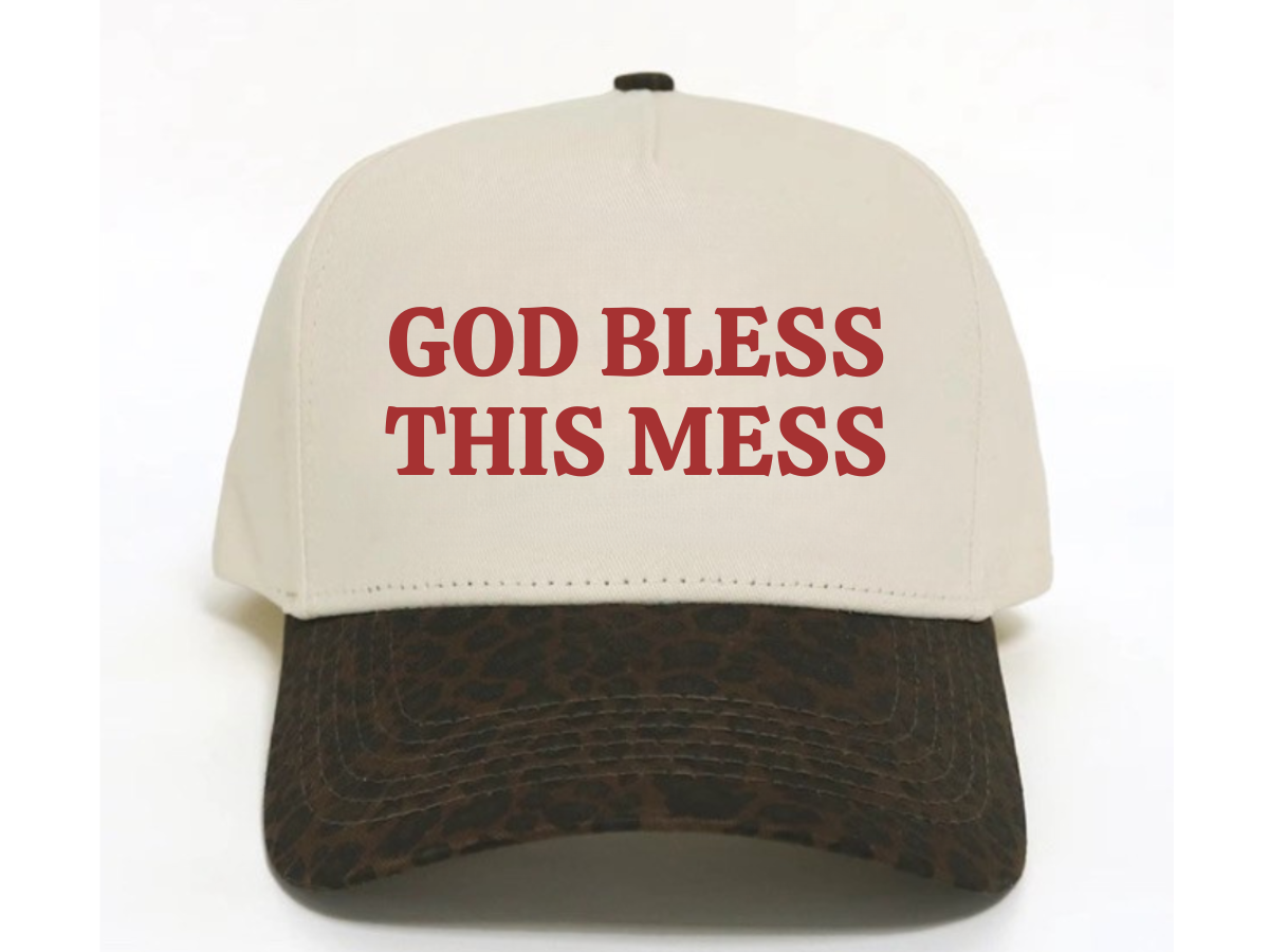 Leopard god bless this mess trucker hat