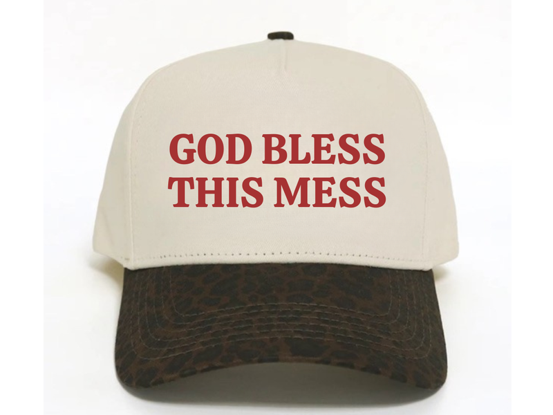 Leopard god bless this mess trucker hat