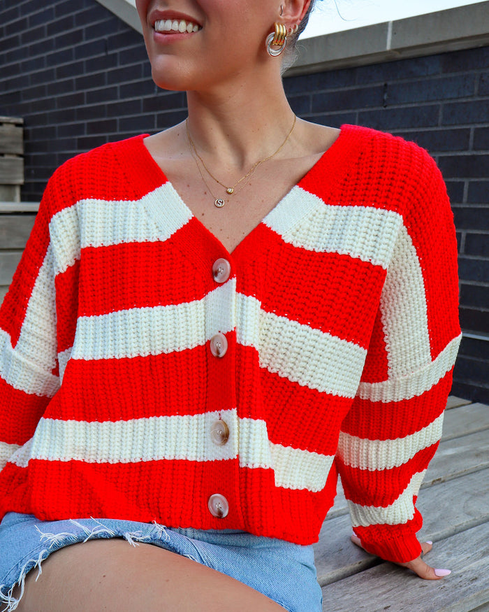 Macy Striped V-Neck Cardigan with Buttons