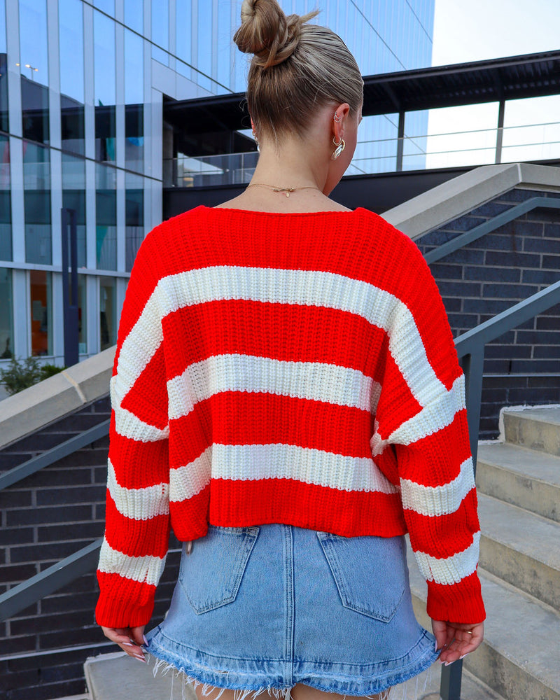 Macy Striped V-Neck Cardigan with Buttons