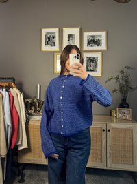 Dusty blue oversized pin stripe cardigan women’s boutique clothing Vicky Jane Boutique