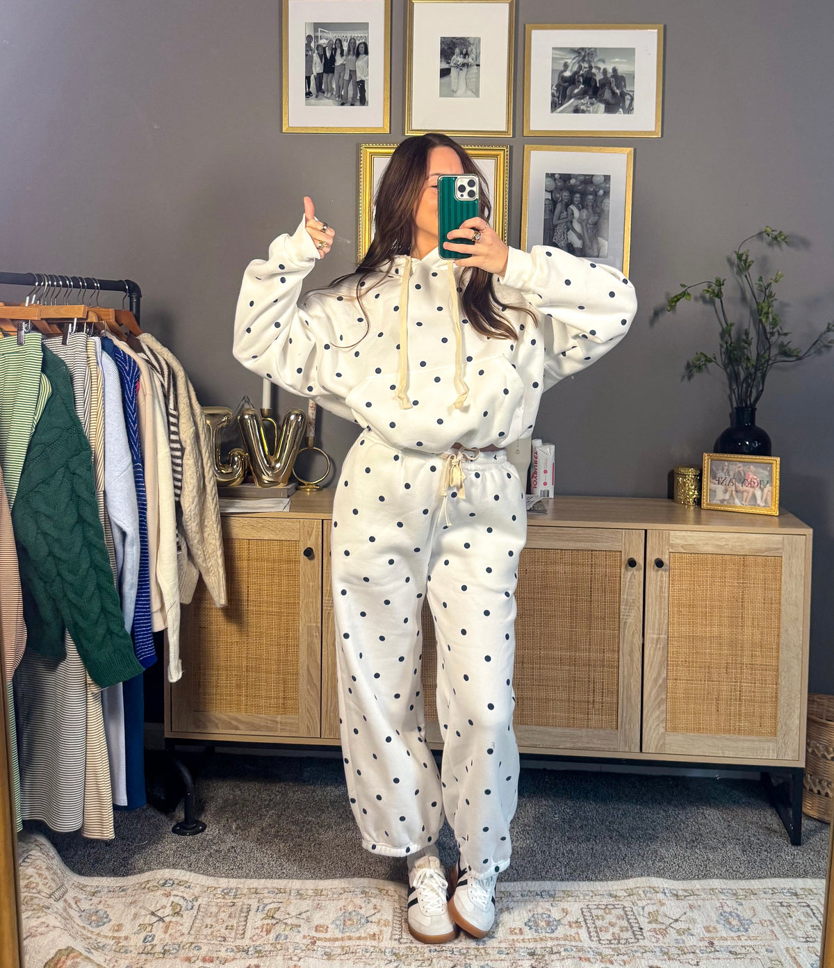 Polka dot sweatpants relaxed fit women’s boutique clothing Vicky Jane Boutique