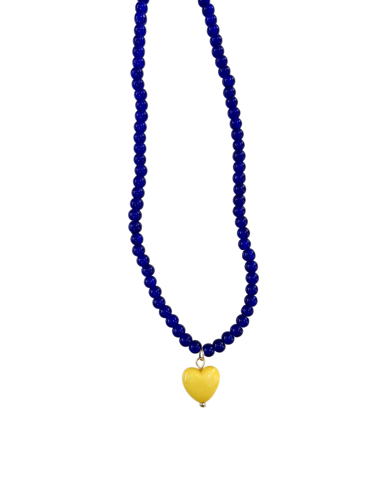 Pippa Dark Blue Beaded Necklace with Heart Charm