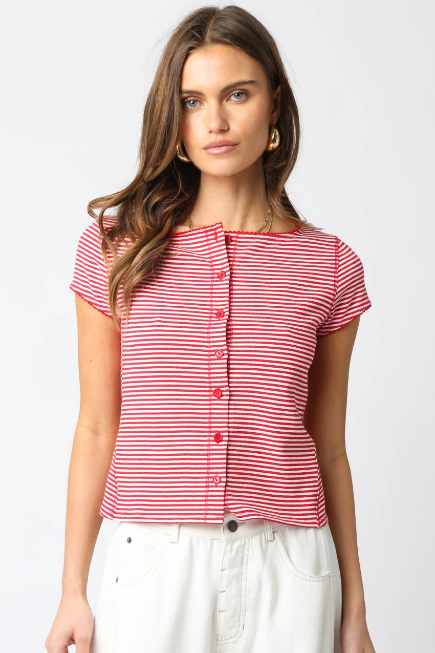 Tiffany Striped Button-Front Top