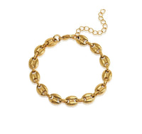 Gold chain bracelet on a white background water resistant
