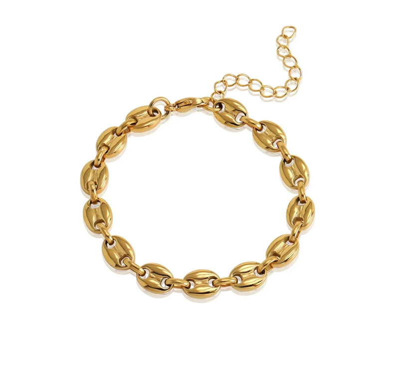 Gold chain bracelet on a white background water resistant