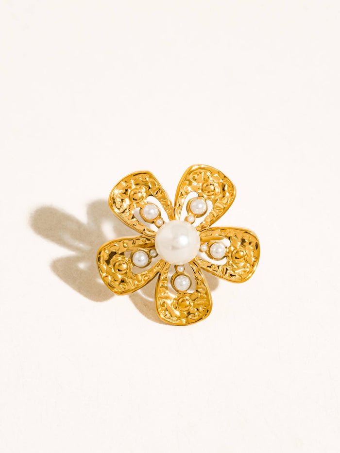 Eze 18K Gold Non-Tarnish Pearl Flower Statement Ring