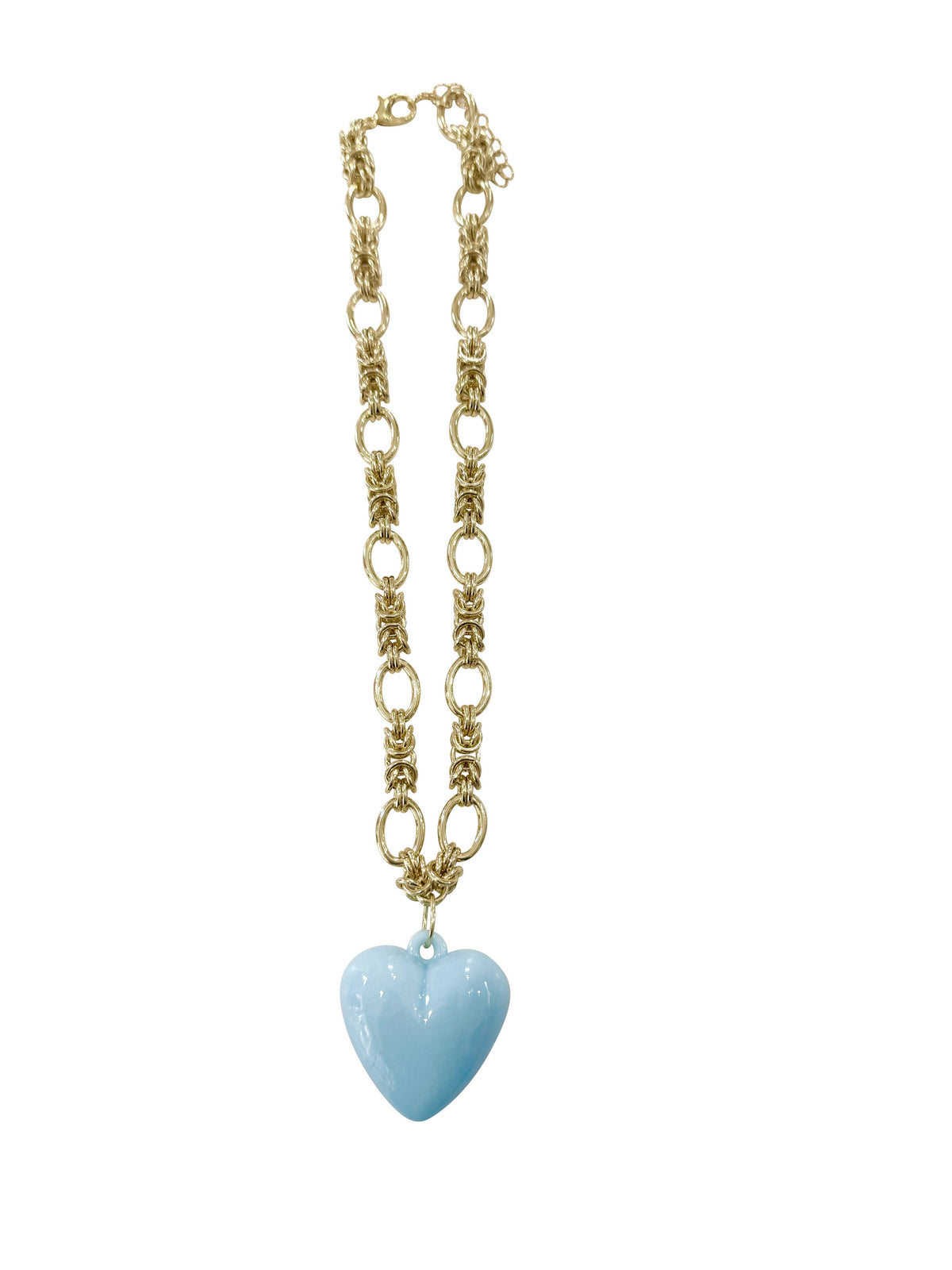 Clara Gold Chain Necklace with Light Blue Heart Charm
