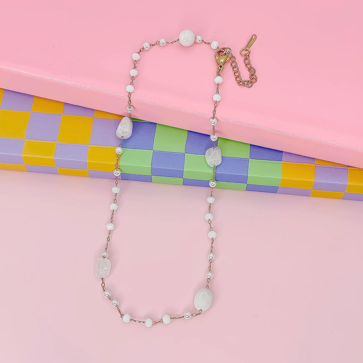 Necklace with white beads water resistant