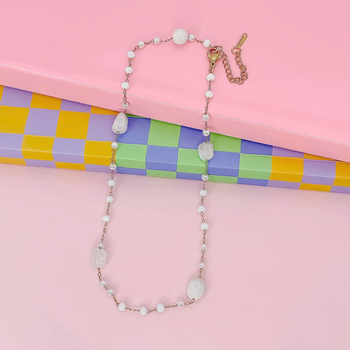 Necklace with white beads water resistant