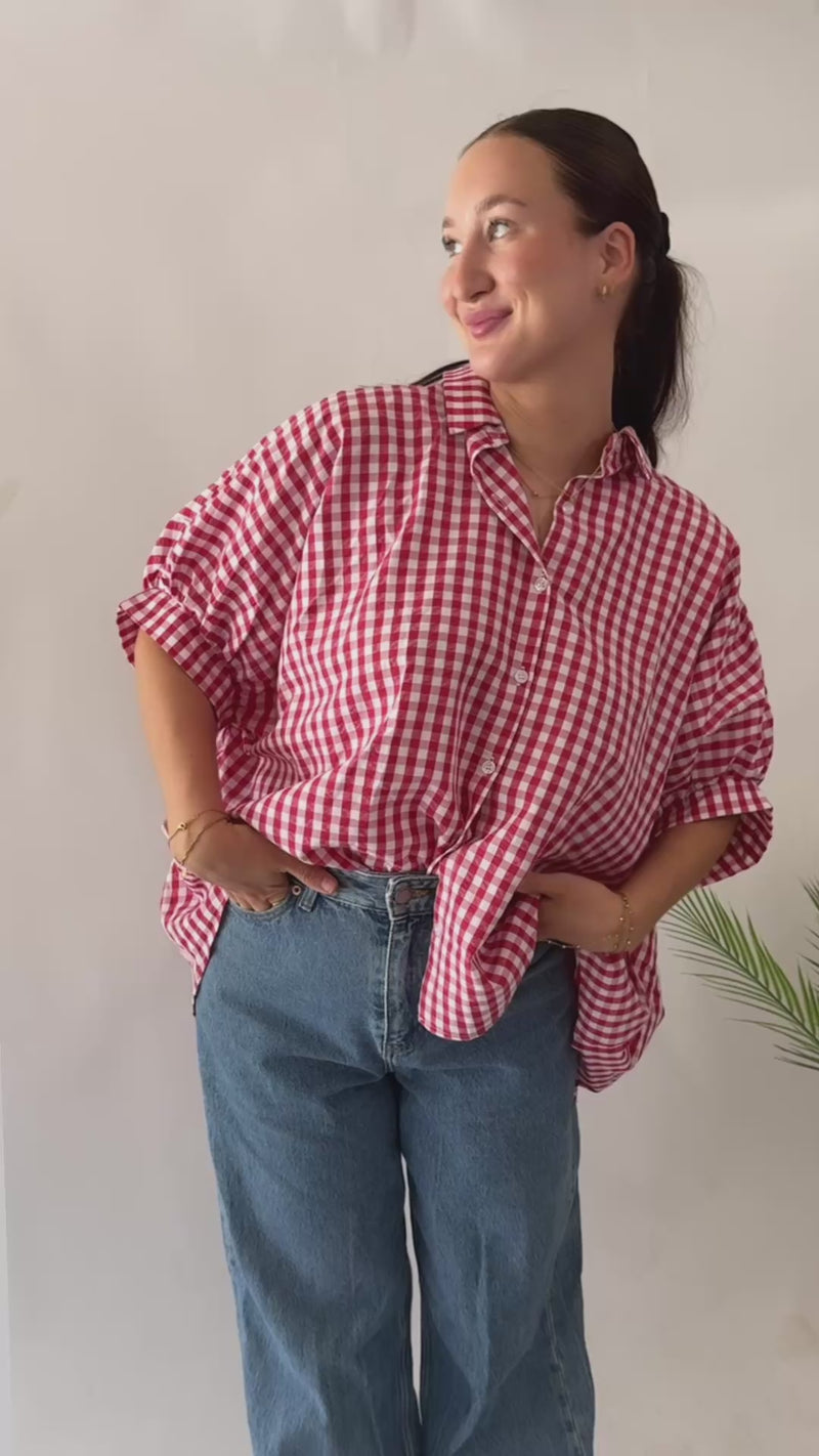 Oversized red gingham outfit 